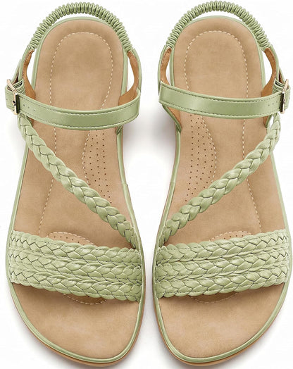 Aomigoct Dressy Womens Sandals Summer: Comfortable Strappy Flats Sandals Women - Casual Walking Woman Shoes