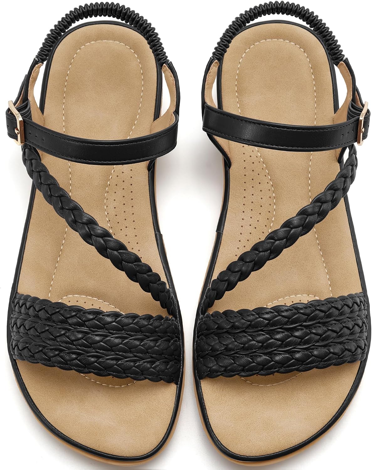 Aomigoct Dressy Womens Sandals Summer: Comfortable Strappy Flats Sandals Women - Casual Walking Woman Shoes