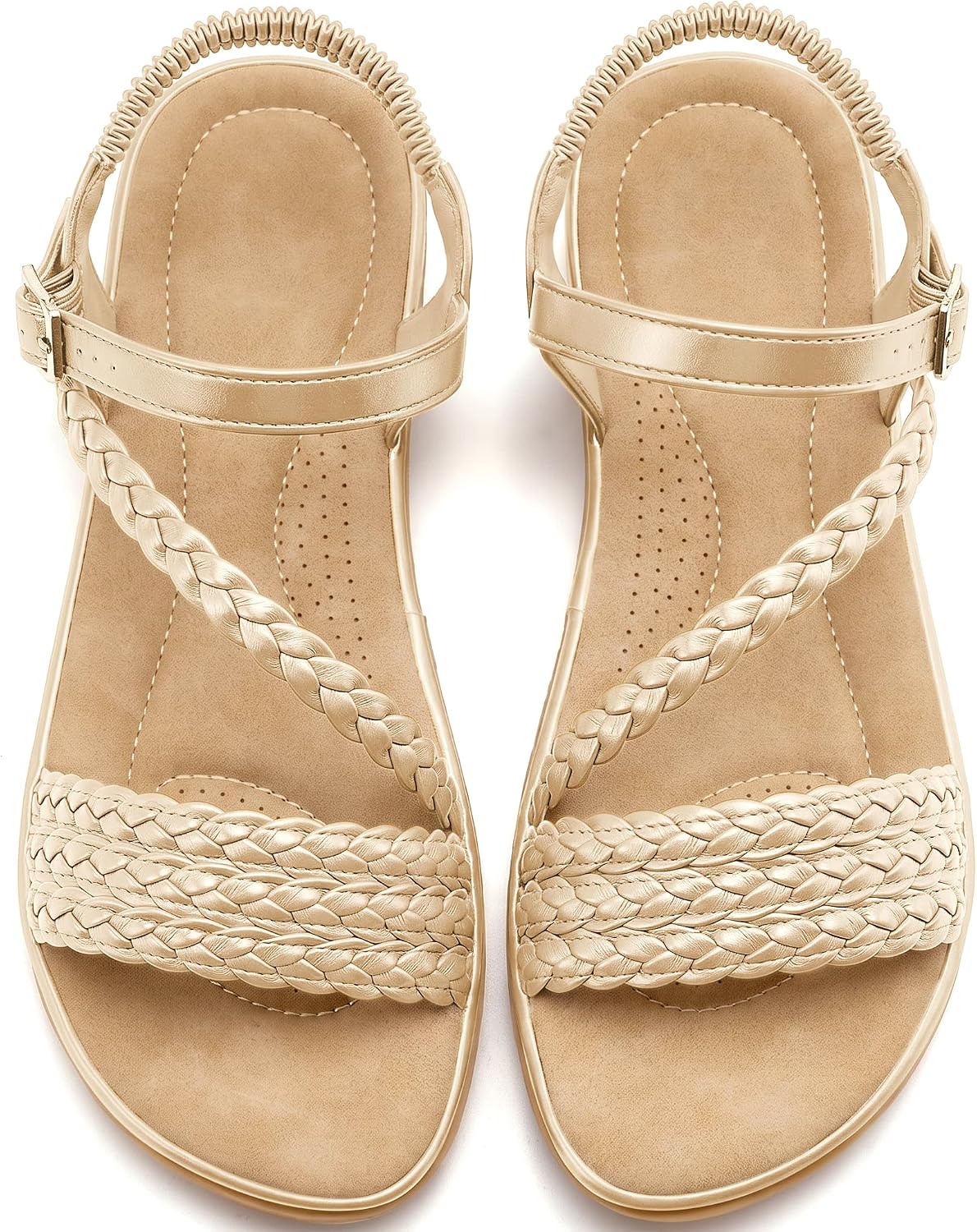 Aomigoct Dressy Womens Sandals Summer: Comfortable Strappy Flats Sandals Women - Casual Walking Woman Shoes
