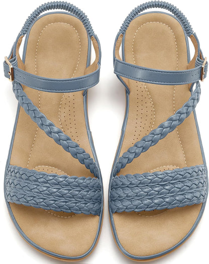 Aomigoct Dressy Womens Sandals Summer: Comfortable Strappy Flats Sandals Women - Casual Walking Woman Shoes