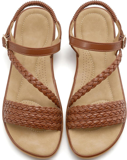 Aomigoct Dressy Womens Sandals Summer: Comfortable Strappy Flats Sandals Women - Casual Walking Woman Shoes