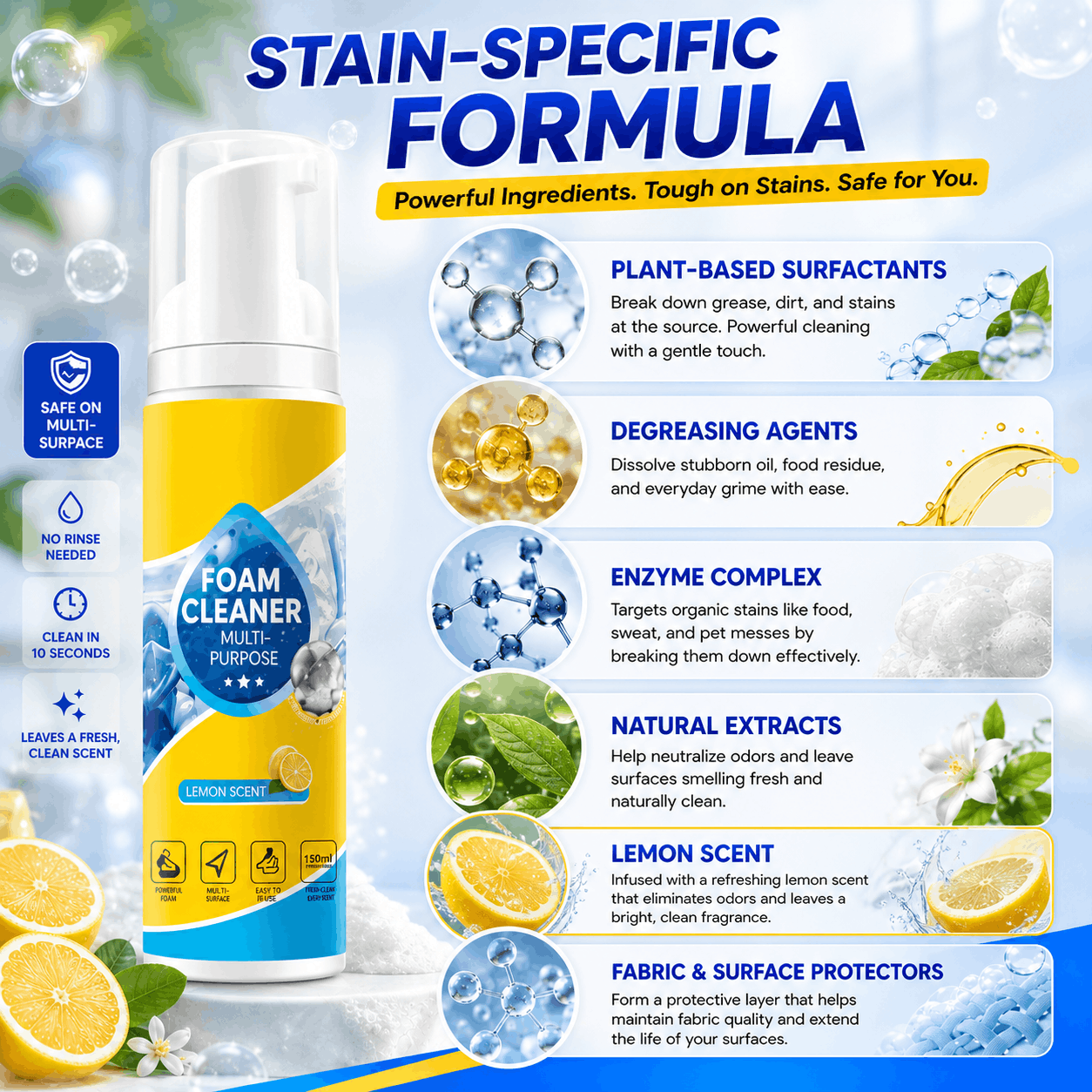 🔥Last Day 60% OFF - Foam No-Rinse Cleaner — Spray, Wipe & Done