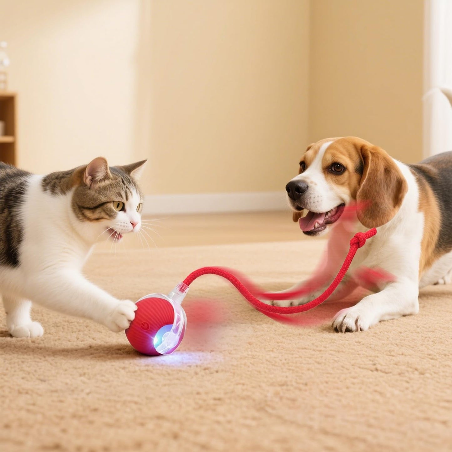 🐾Interactive Smart Chase Ball for Cats & Dogs – USB Rechargeable Automatic Rolling Teaser Toy with Speedy Tail
